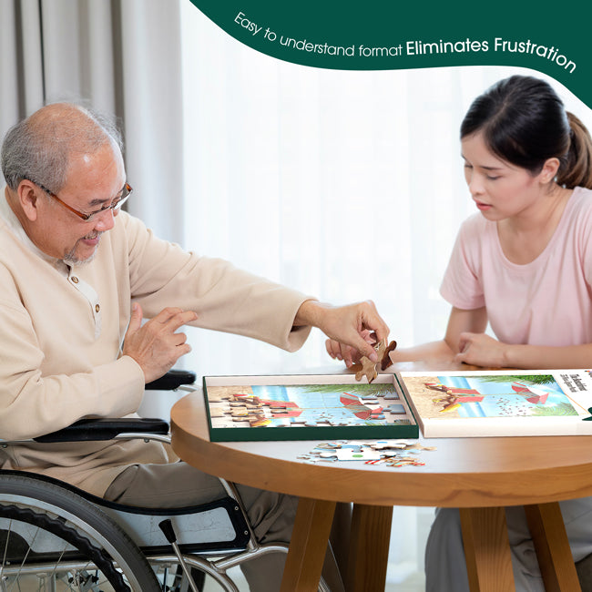 Senior doing Beachfront Jigsaw Puzzle for Dementia Patients