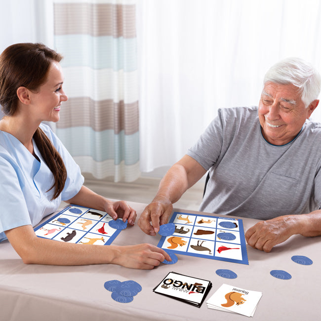 Senior Playing Animal Bingo Brain Teasers