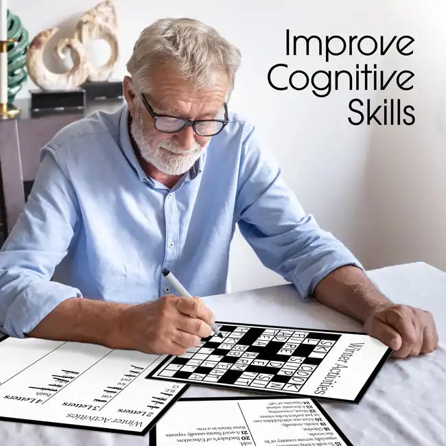 Senior doing Simple Crossword Puzzle Activity for Dementia Patients