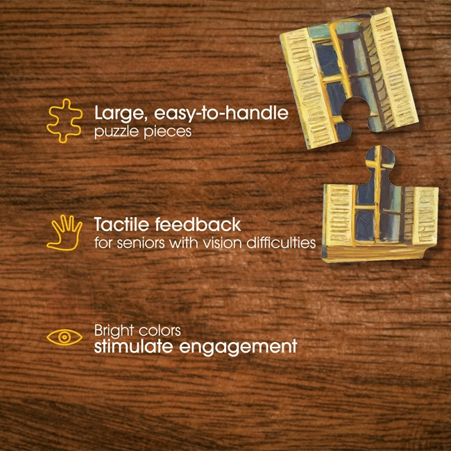large puzzle pieces give tactile feedback for seniors with low vision