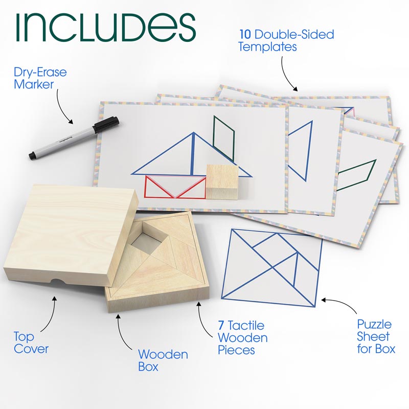 Includes Classic Tangram Teasers Games for Seniors Wooden Puzzle Box
