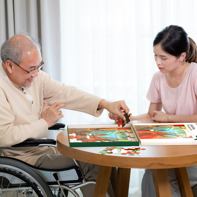 Dementia Patient doing Large Piece Jigsaw Puzzles for Adults