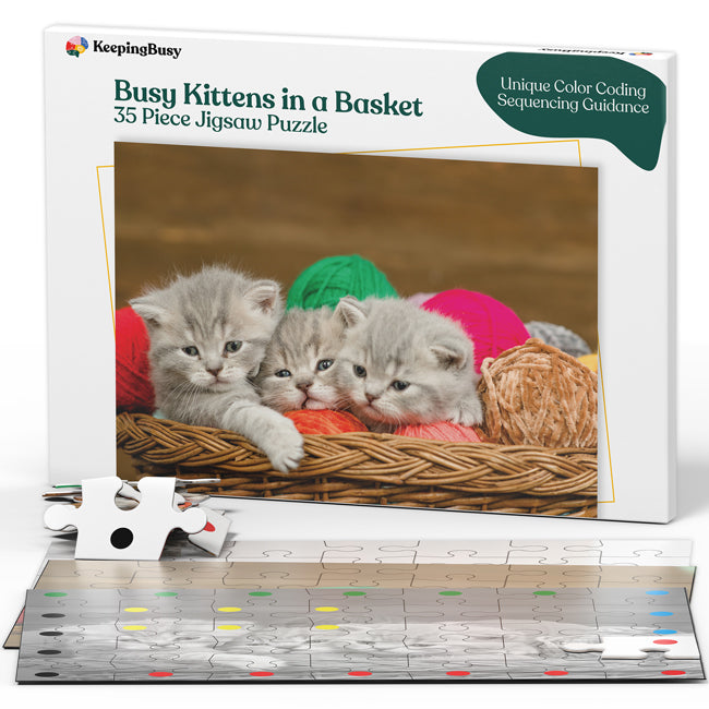 Busy Kittens in a Basket 35 Piece Sequenced Jigsaw Puzzle for Older Adults with Dementia & Alzheimer's