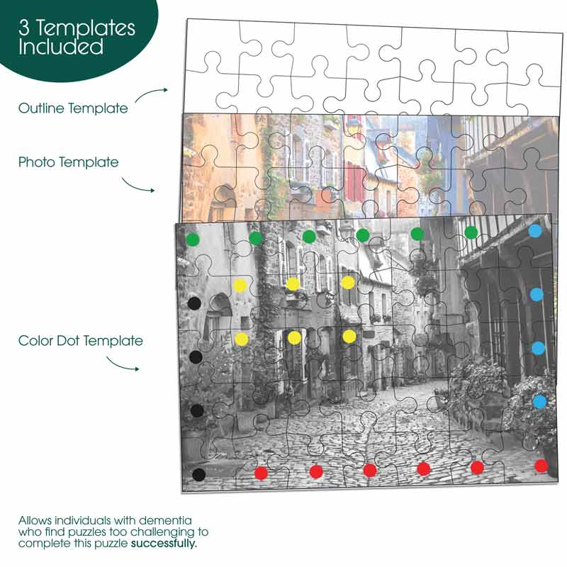 Templates for Town in Color Jigsaw Puzzle for People with Dementia